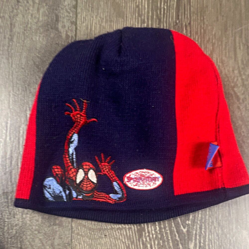 Marvel Spider-Man Boys Knit Acrylic Beanie Hat Embroidered Blue/Red One Size